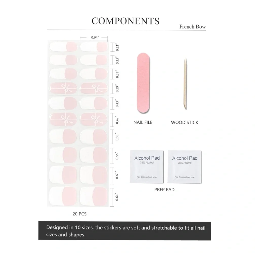 French Tip Bow Tie Semi-Cured Gel Nail Strip Set